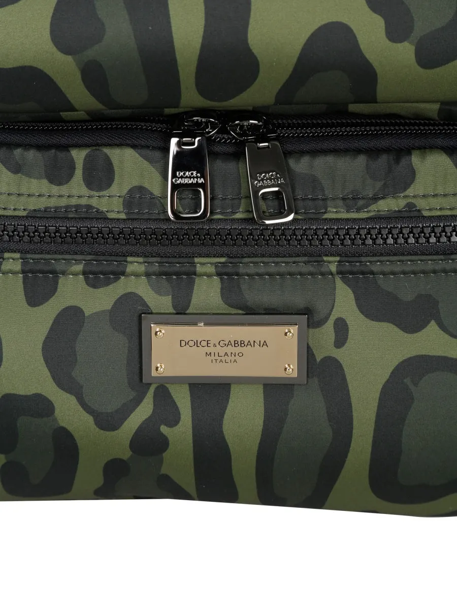 Dolce & Gabbana Logo Patch Leopard Printed Backpack