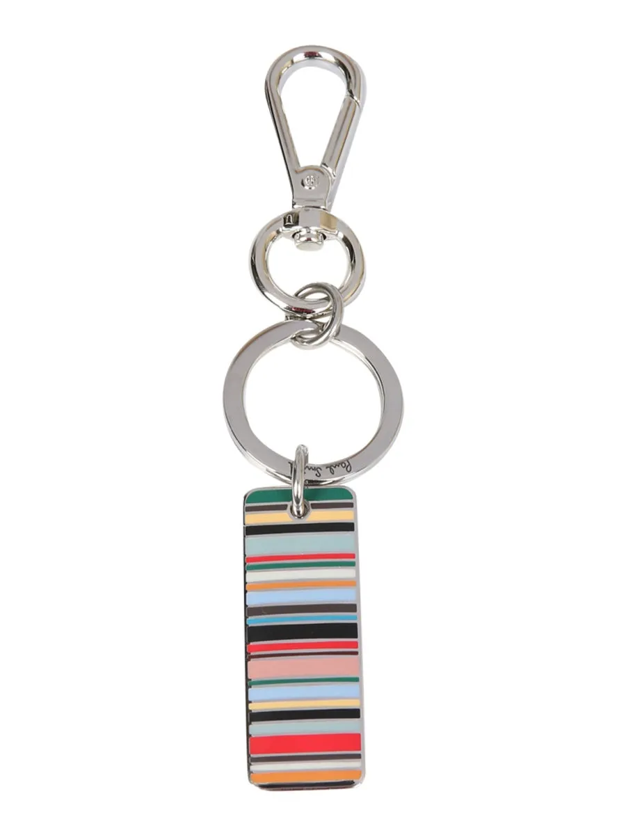 Paul Smith Logo Engraved Striped Keyring